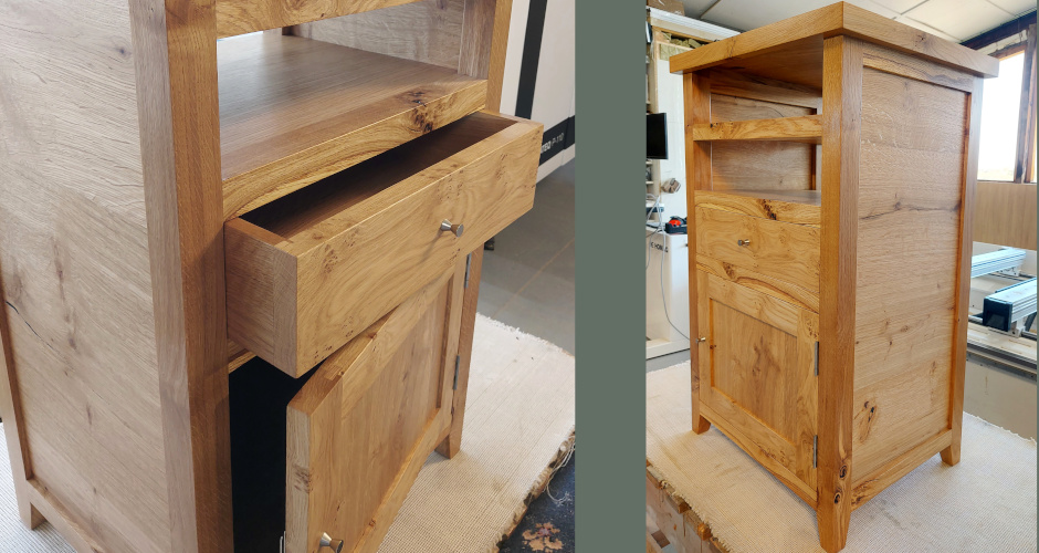 Hand-made pippy oak hi-fi cabinet